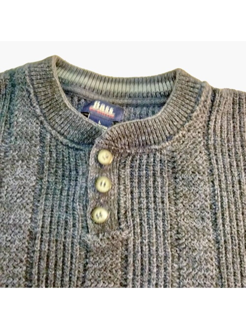 Bass Sweater Mens Large gray Long Sleeve Dad Grunge 90s Grampa Vintage